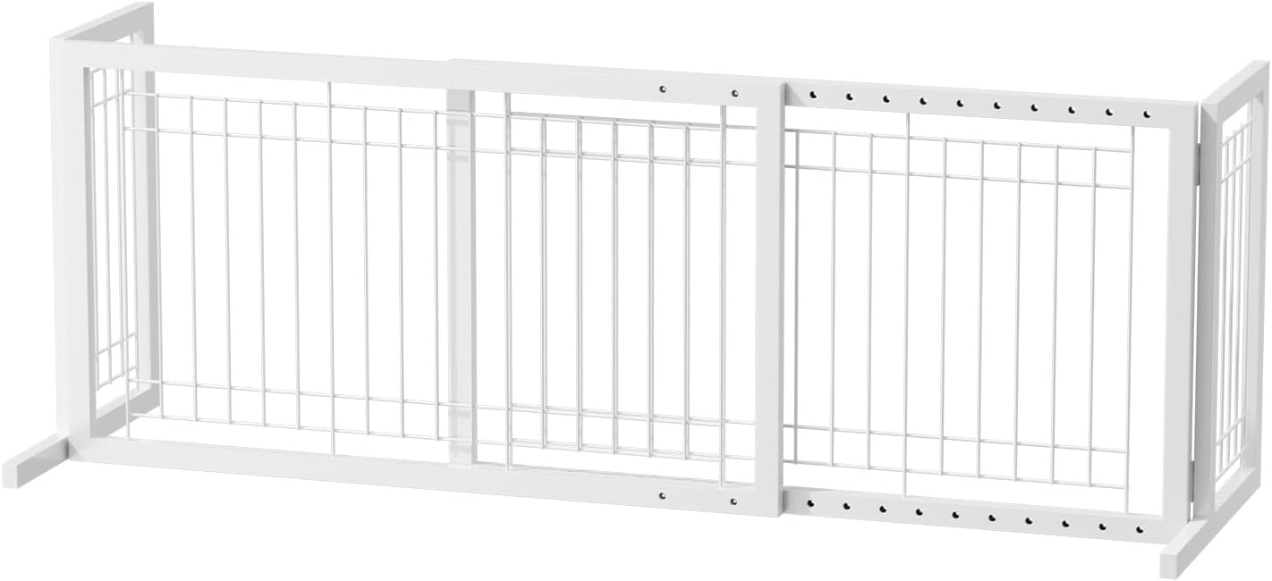 Guaipaipet Free-Standing Wood Pet Gate, 37-68" Adjustable Dog Fence for Doorways & Stairs (Cherry)