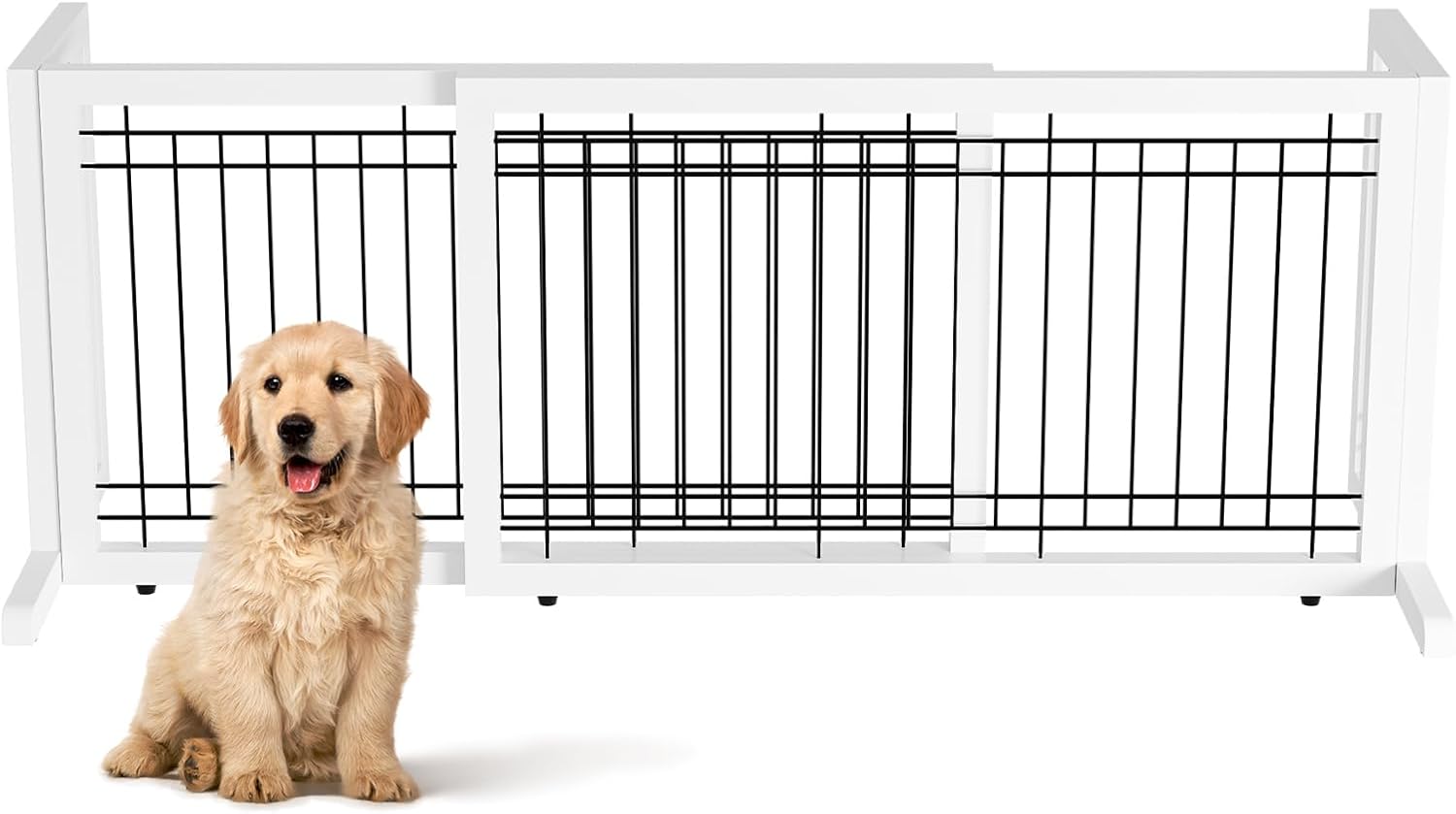 Guaipaipet Free-Standing Wood Pet Gate, 37-68" Adjustable Dog Fence for Doorways & Stairs (Cherry)