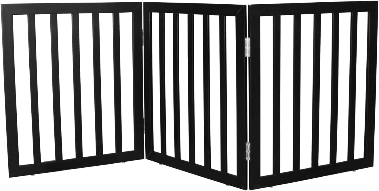 Guaipaipet Foldable Freestanding Pet Gate, 3-Panel 24" Height Indoor Dog Fence for Hallways & Stairs (White)