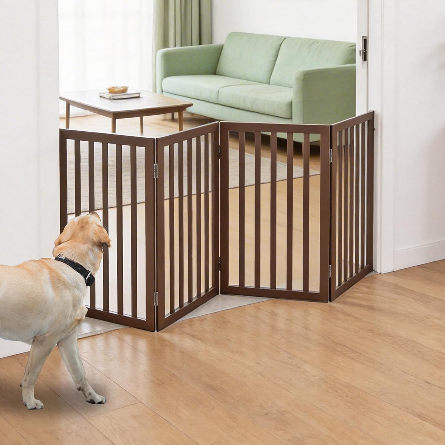 Guaipaipet Foldable Freestanding Pet Gate, 3-Panel 24" Height Indoor Dog Fence for Hallways & Stairs (White)