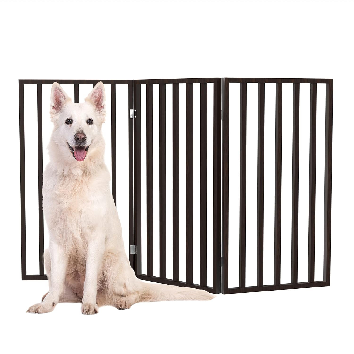 Guaipaipet 3-Panel Folding Freestanding Pet Gate, 54x32" Indoor Fence for Cats & Dogs (Brown)