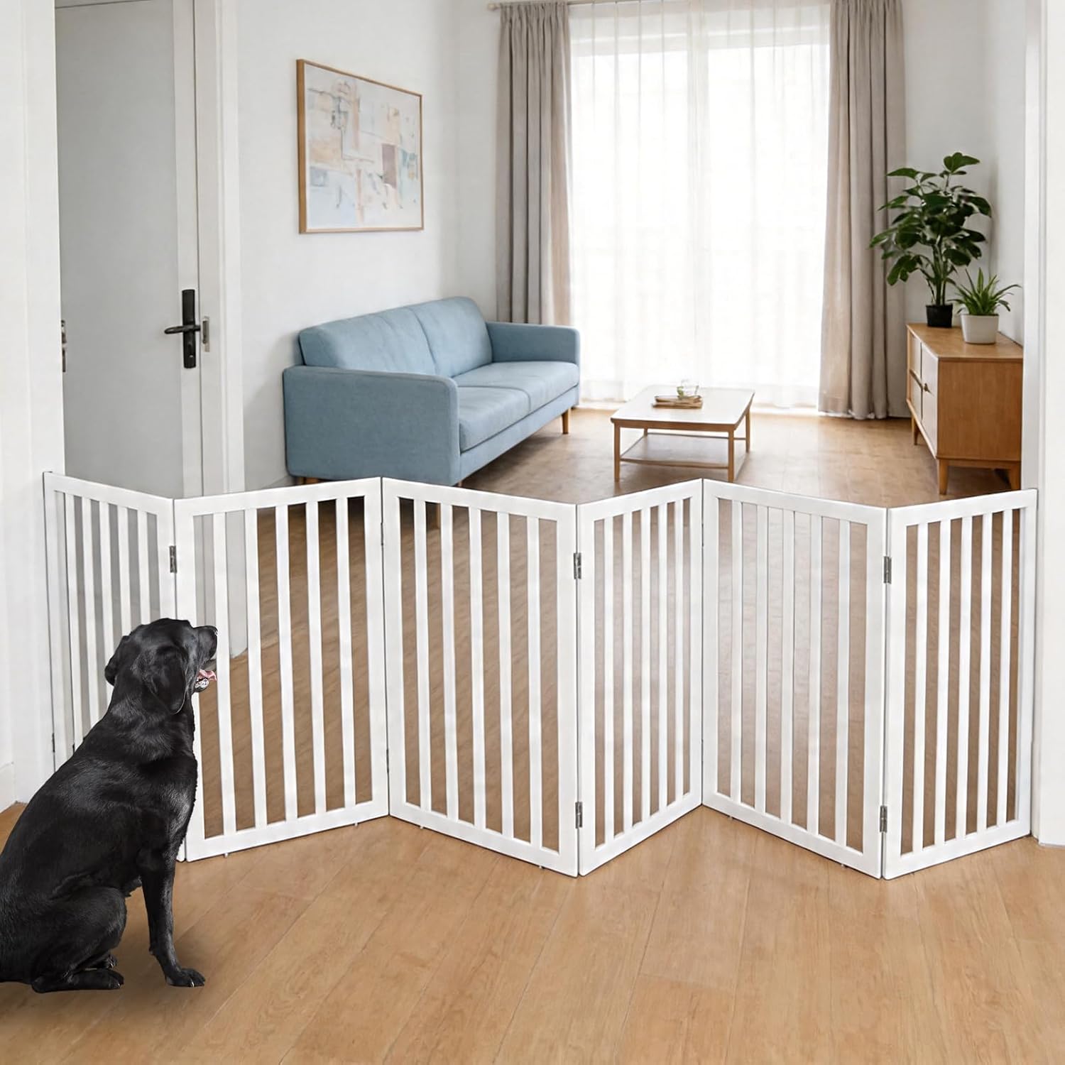 Guaipaipet Foldable Freestanding Pet Gate, 3-Panel 24" Height Indoor Dog Fence for Hallways & Stairs (White)