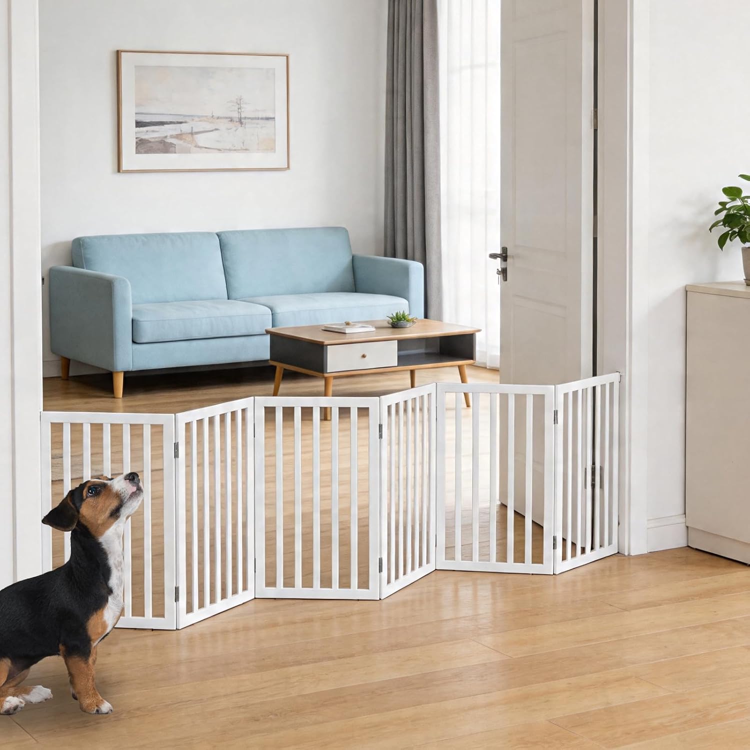 Guaipaipet Foldable Freestanding Pet Gate, 3-Panel 24" Height Indoor Dog Fence for Hallways & Stairs (White)