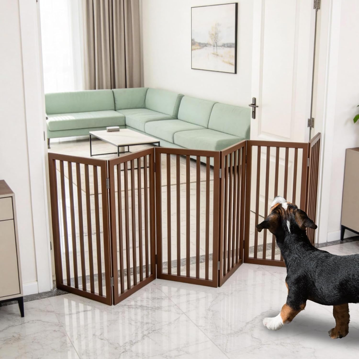 Guaipaipet Foldable Freestanding Pet Gate, 3-Panel 24" Height Indoor Dog Fence for Hallways & Stairs (White)