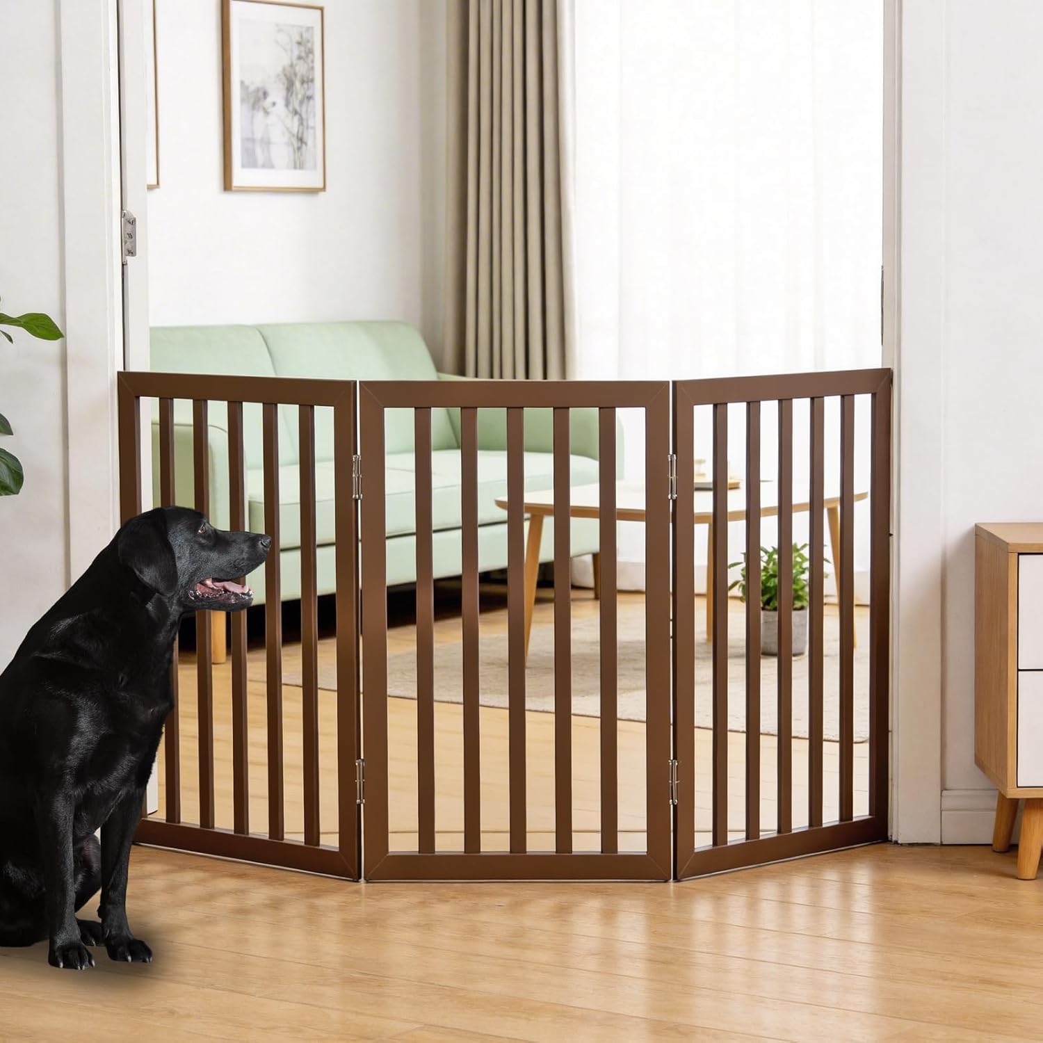 Guaipaipet Foldable Freestanding Pet Gate, 3-Panel 24" Height Indoor Dog Fence for Hallways & Stairs (White)