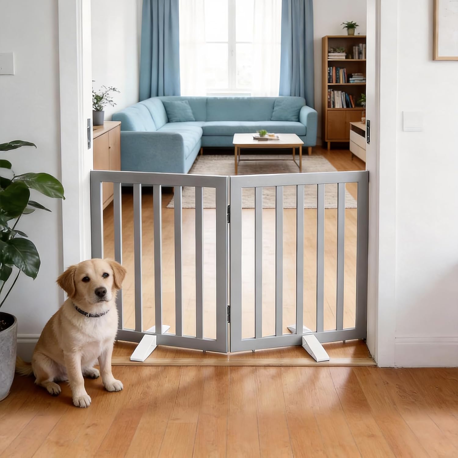 Guaipaipet Foldable Freestanding Pet Gate, 3-Panel 24" Height Indoor Dog Fence for Hallways & Stairs (White)