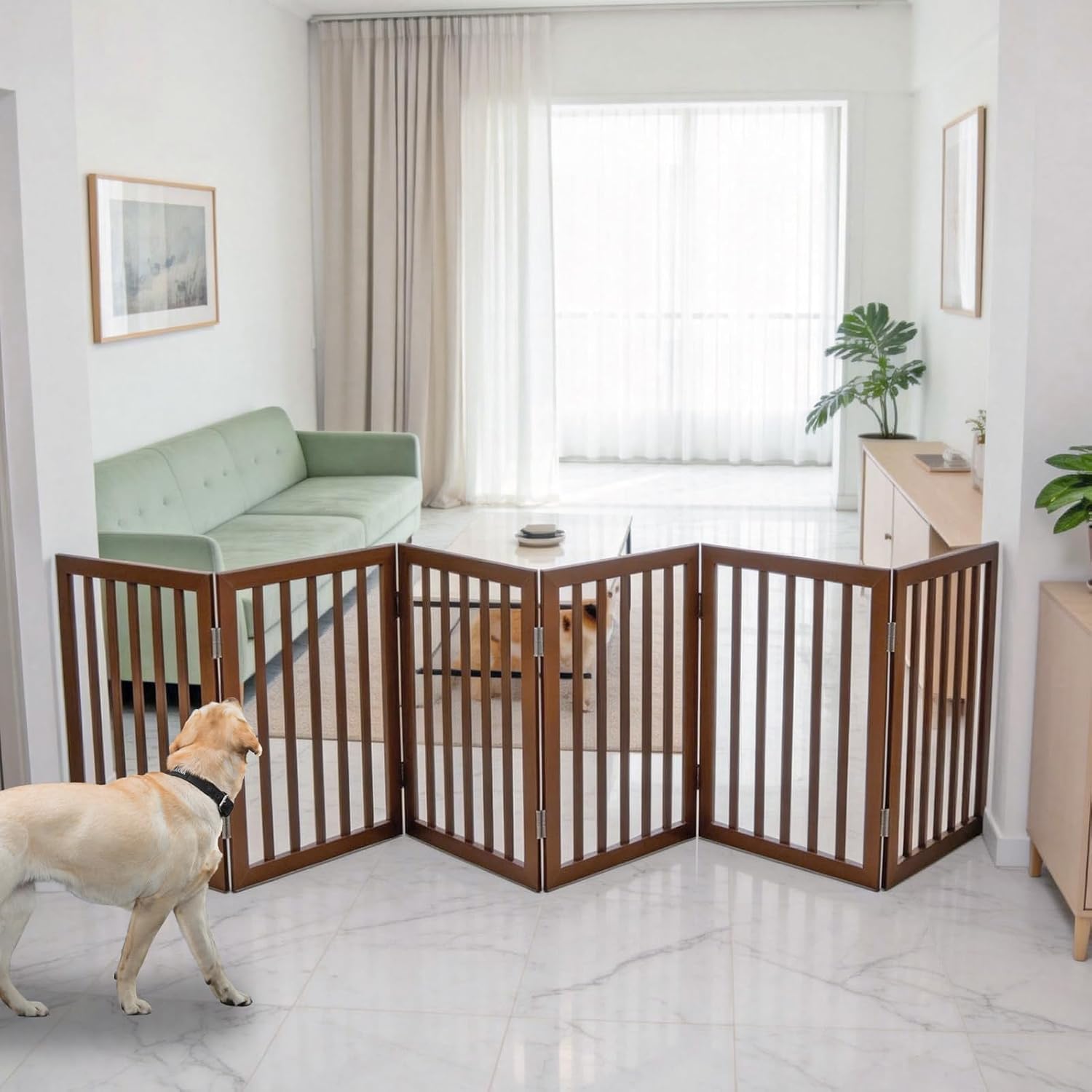 Guaipaipet Foldable Freestanding Pet Gate, 3-Panel 24" Height Indoor Dog Fence for Hallways & Stairs (White)