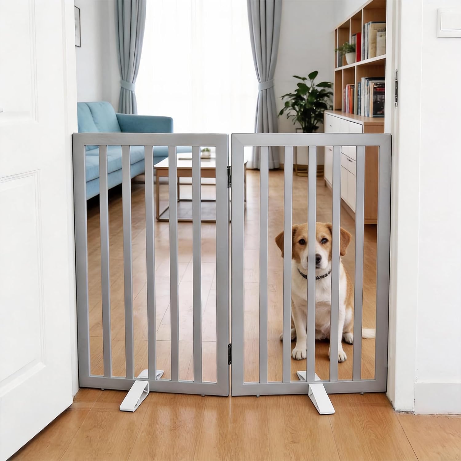 Guaipaipet Foldable Freestanding Pet Gate, 3-Panel 24" Height Indoor Dog Fence for Hallways & Stairs (White)