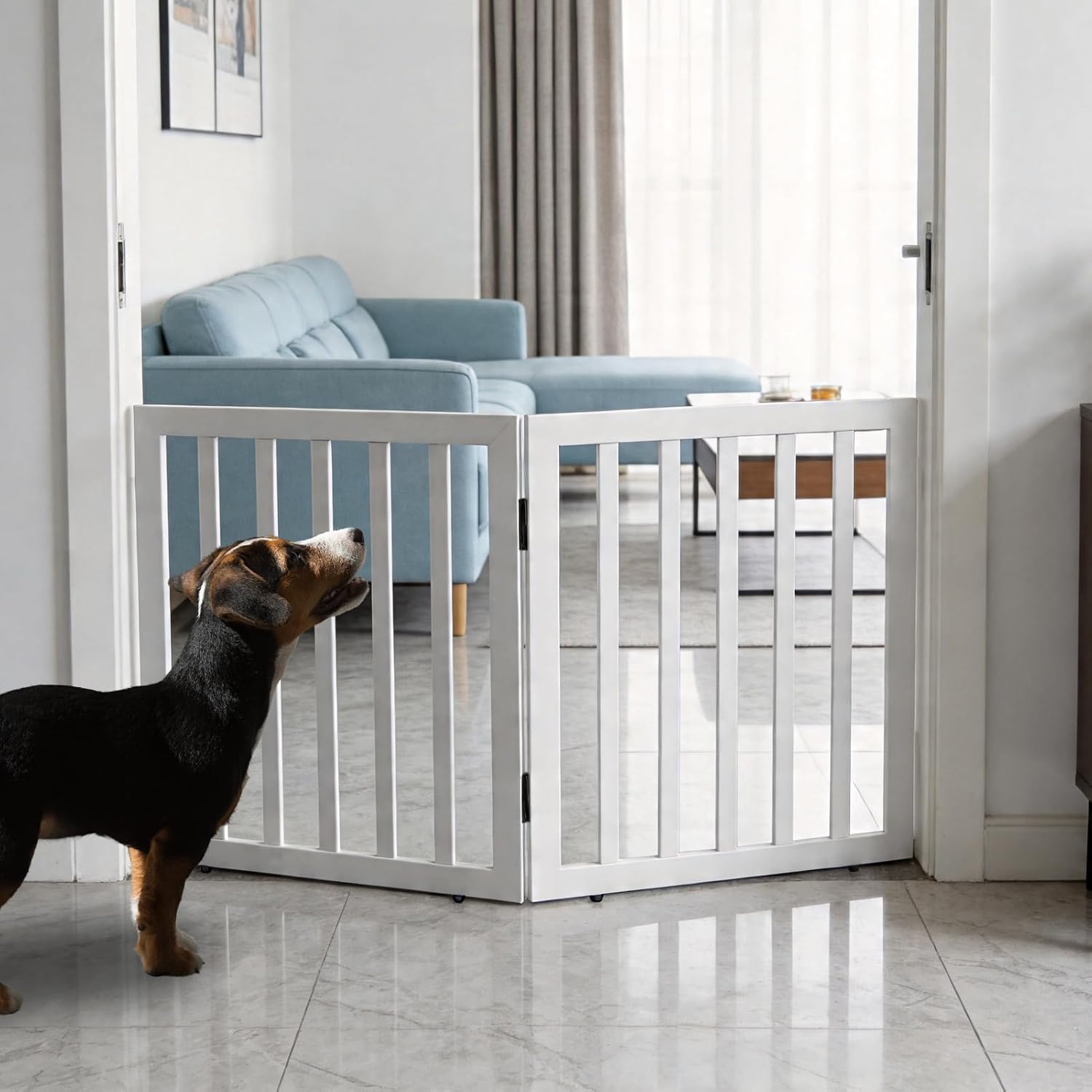 Guaipaipet Foldable Freestanding Pet Gate, 3-Panel 24" Height Indoor Dog Fence for Hallways & Stairs (White)
