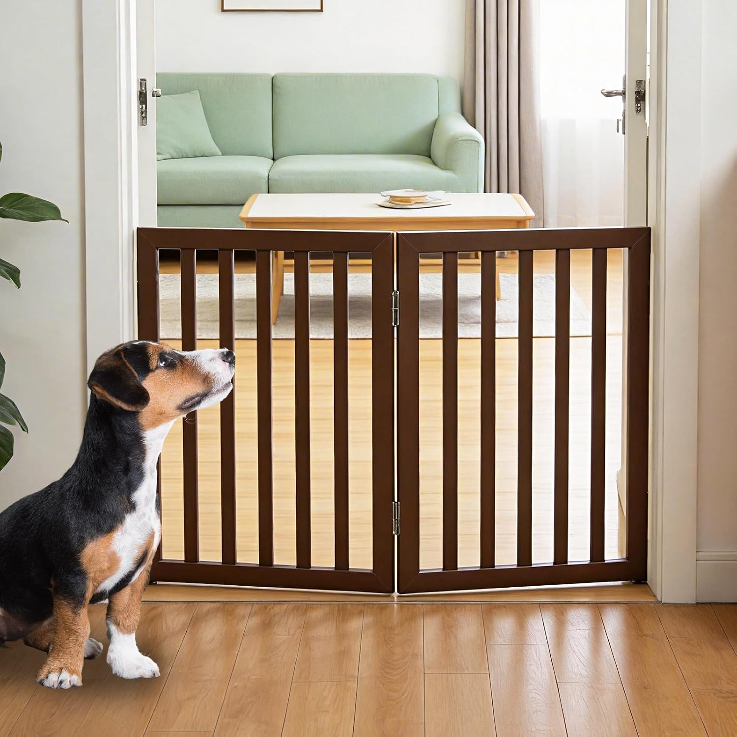 Guaipaipet Foldable Freestanding Pet Gate, 3-Panel 24" Height Indoor Dog Fence for Hallways & Stairs (White)