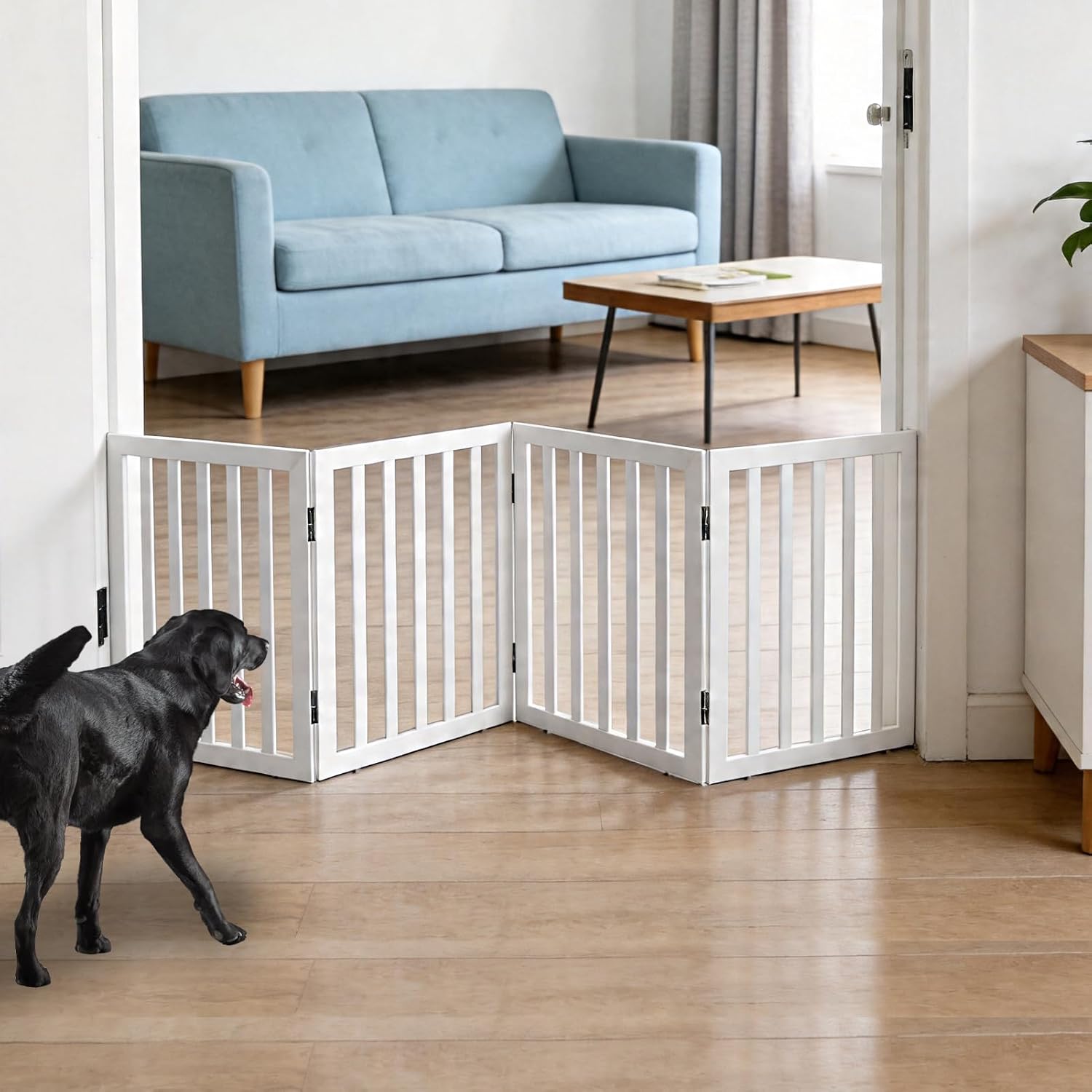 Guaipaipet Foldable Freestanding Pet Gate, 3-Panel 24" Height Indoor Dog Fence for Hallways & Stairs (White)