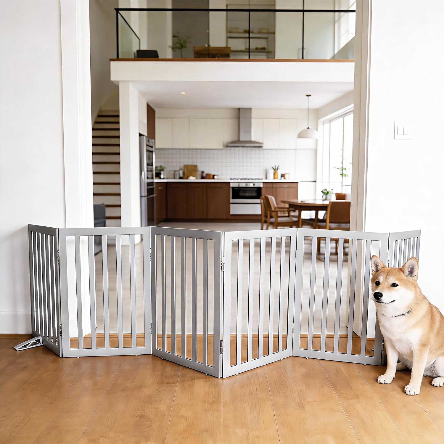 Guaipaipet Foldable Freestanding Pet Gate, 3-Panel 24" Height Indoor Dog Fence for Hallways & Stairs (White)
