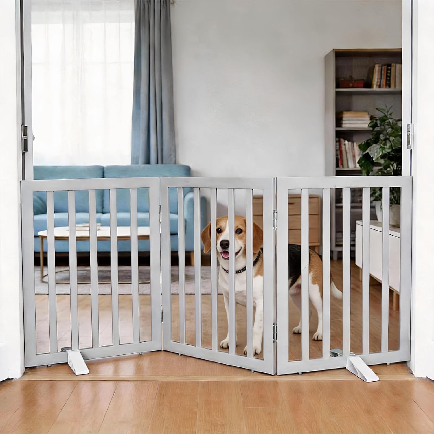 Guaipaipet Foldable Freestanding Pet Gate, 3-Panel 24" Height Indoor Dog Fence for Hallways & Stairs (White)