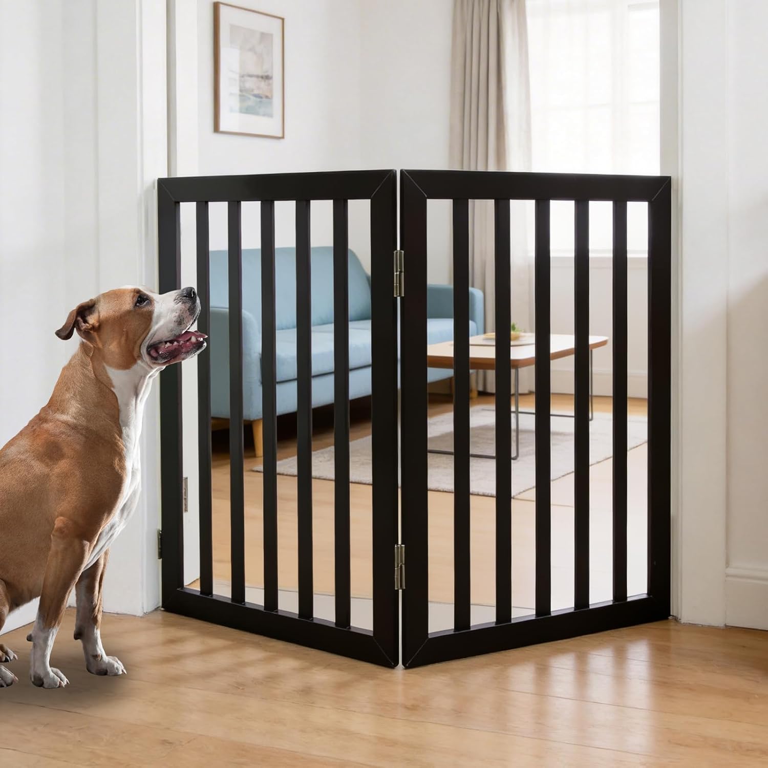 Guaipaipet Foldable Freestanding Pet Gate, 3-Panel 24" Height Indoor Dog Fence for Hallways & Stairs (White)