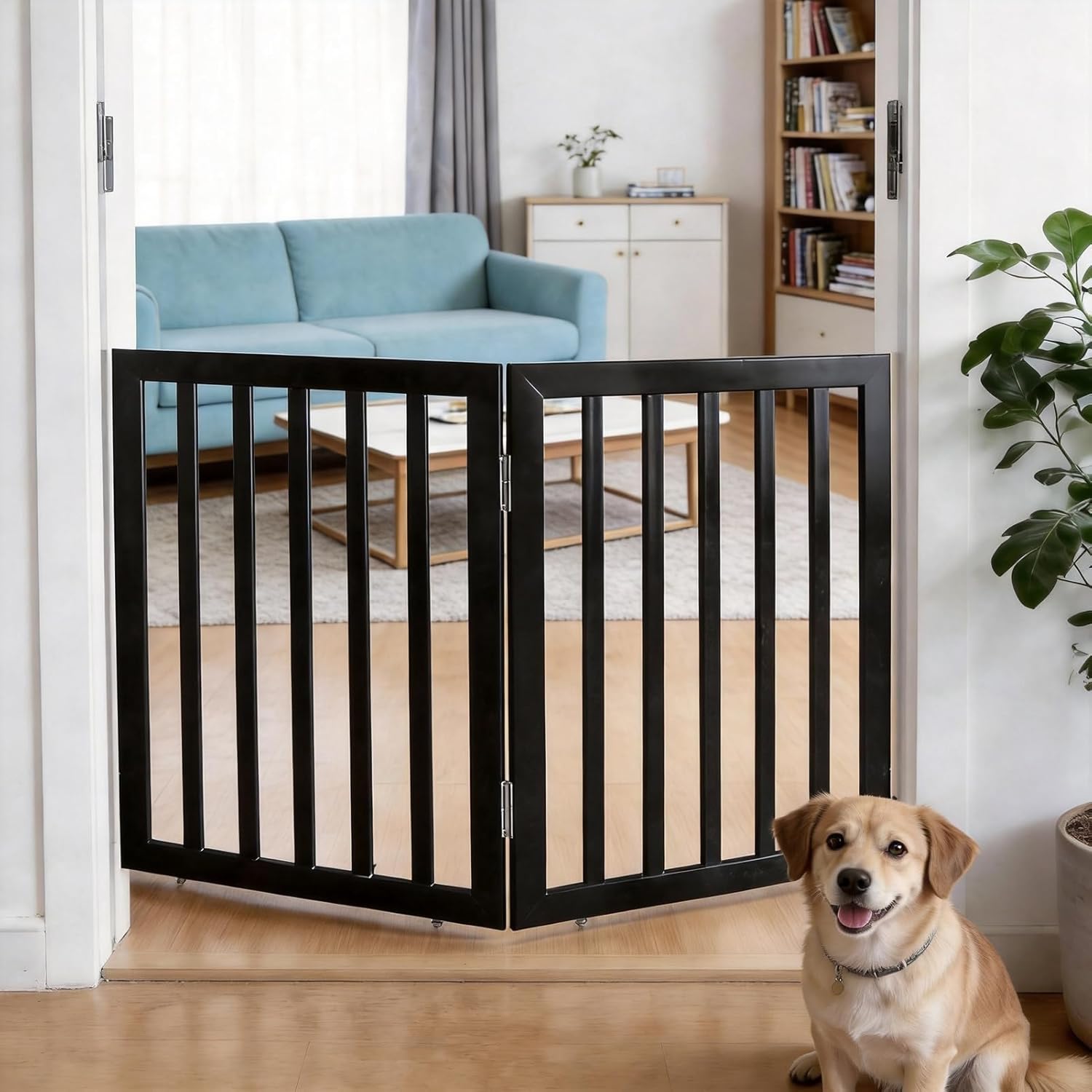 Guaipaipet Foldable Freestanding Pet Gate, 3-Panel 24" Height Indoor Dog Fence for Hallways & Stairs (White)