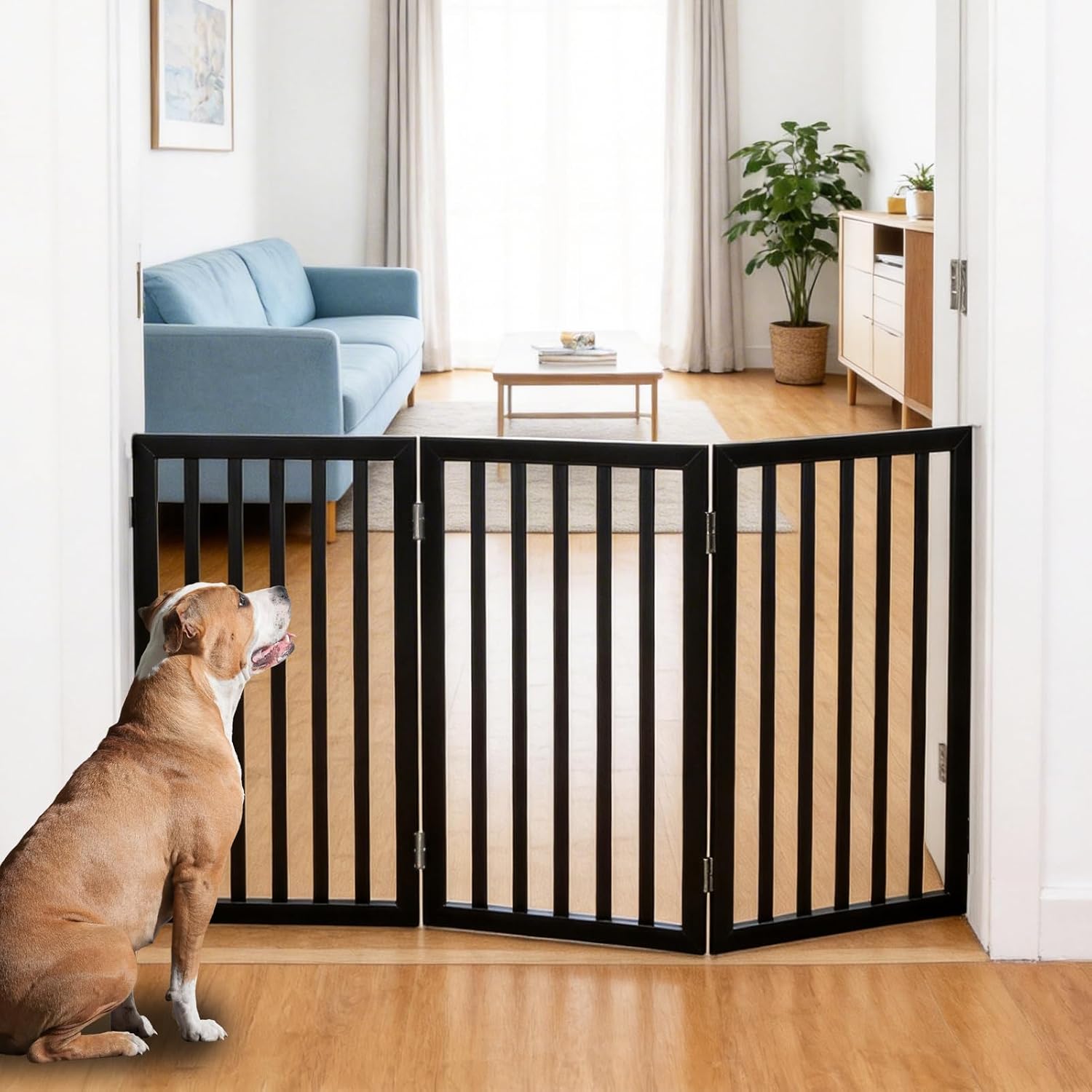 Guaipaipet Foldable Freestanding Pet Gate, 3-Panel 24" Height Indoor Dog Fence for Hallways & Stairs (White)