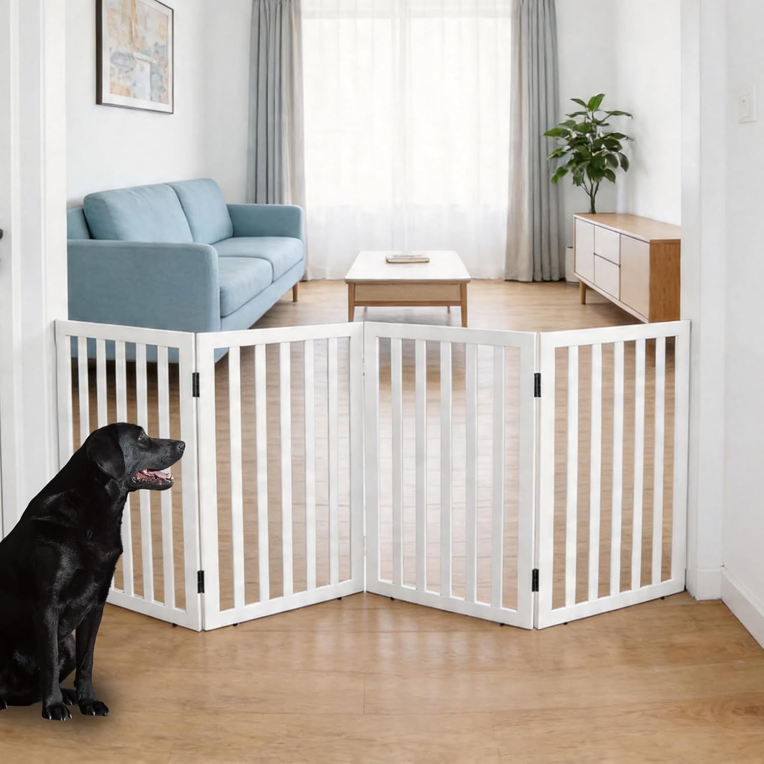 Guaipaipet Foldable Freestanding Pet Gate, 3-Panel 24" Height Indoor Dog Fence for Hallways & Stairs (White)