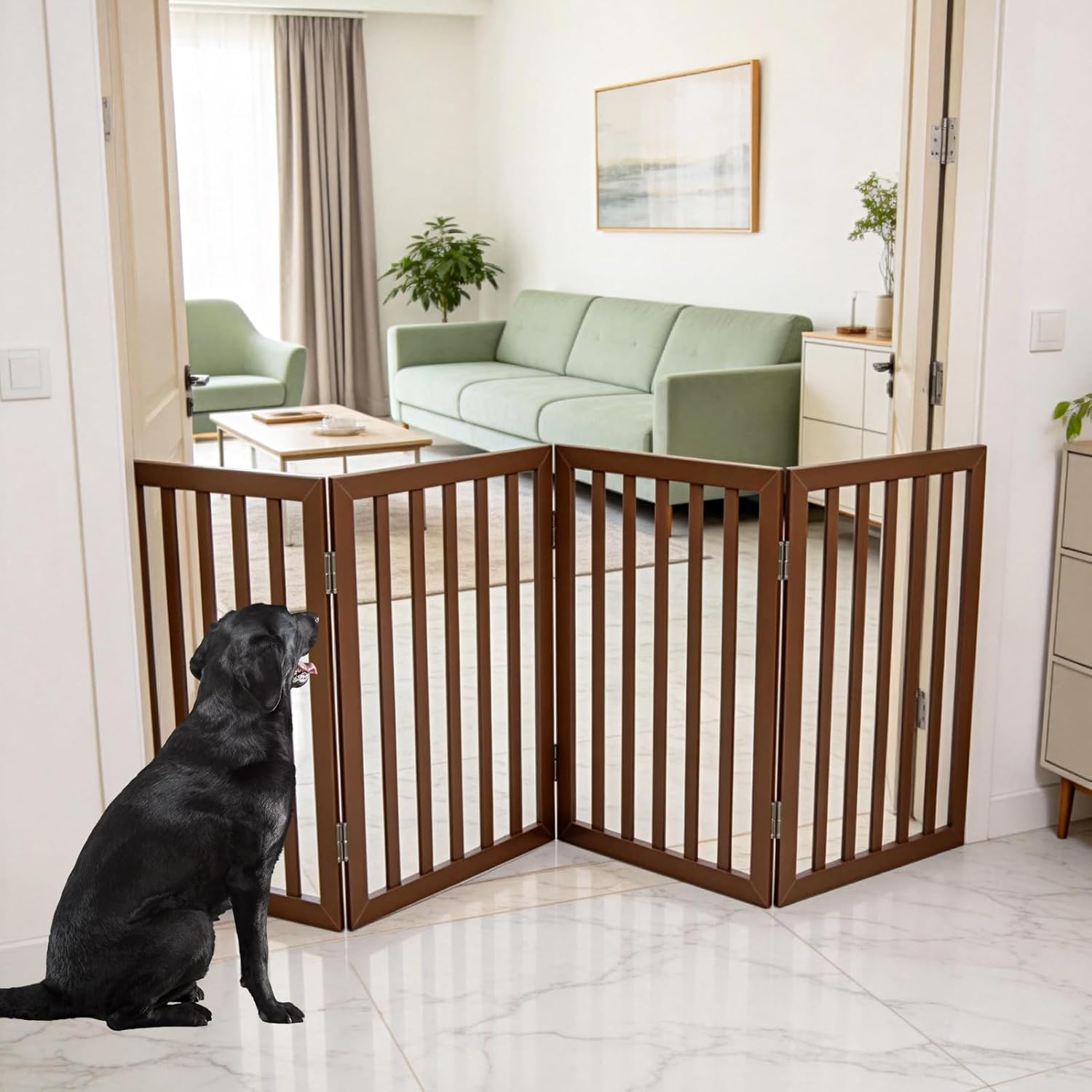 Guaipaipet Foldable Freestanding Pet Gate, 3-Panel 24" Height Indoor Dog Fence for Hallways & Stairs (White)