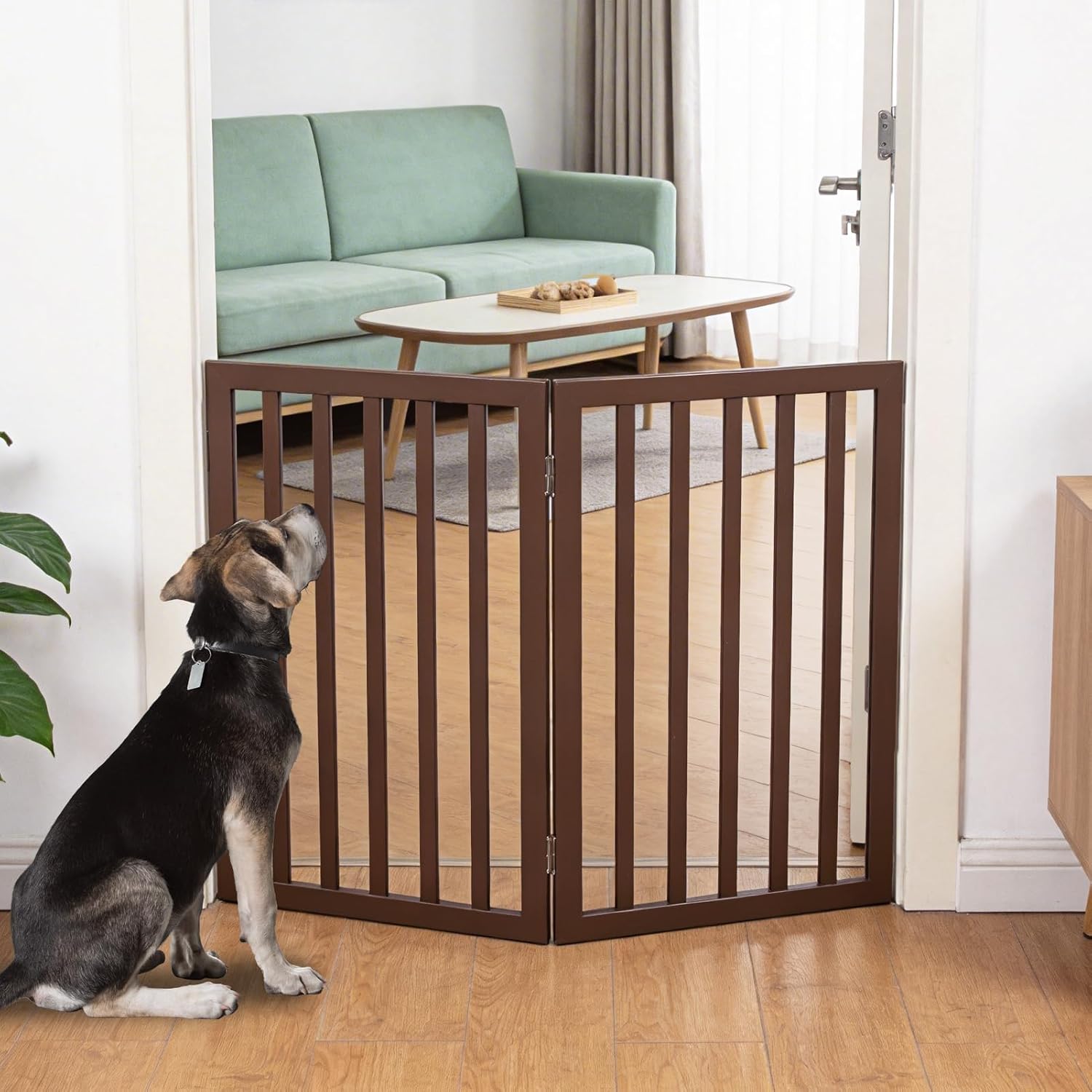 Guaipaipet Foldable Freestanding Pet Gate, 3-Panel 24" Height Indoor Dog Fence for Hallways & Stairs (White)