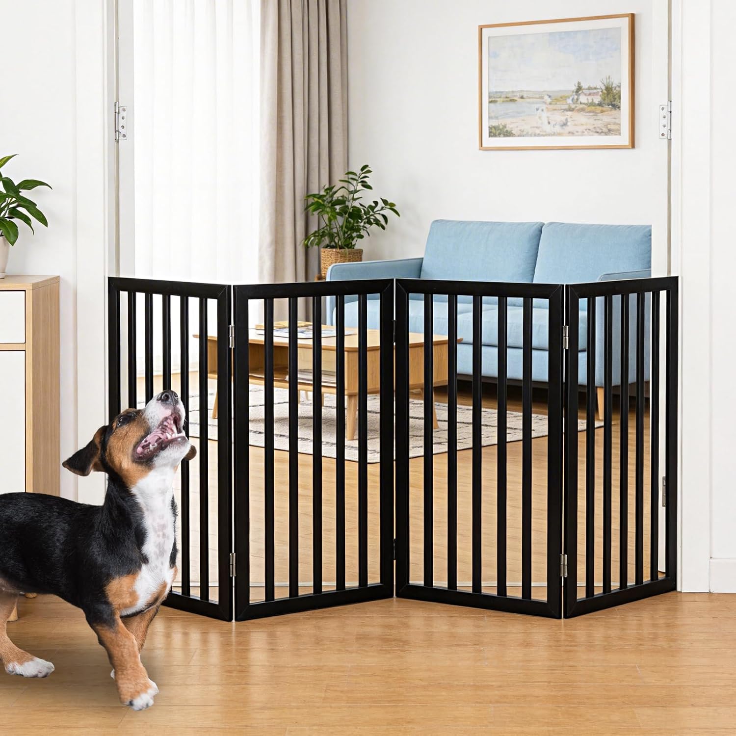Guaipaipet Foldable Freestanding Pet Gate, 3-Panel 24" Height Indoor Dog Fence for Hallways & Stairs (White)