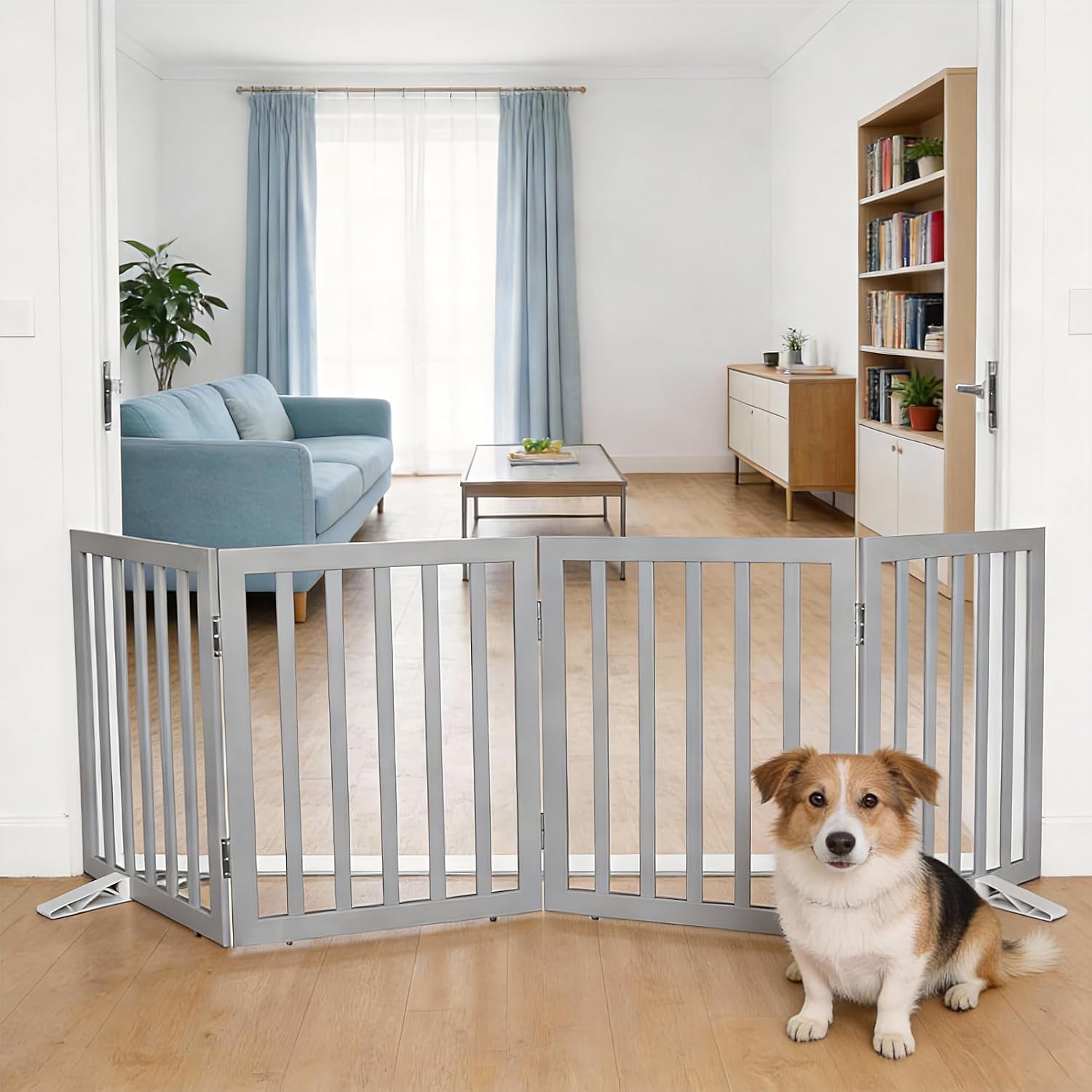 Guaipaipet Foldable Freestanding Pet Gate, 3-Panel 24" Height Indoor Dog Fence for Hallways & Stairs (White)