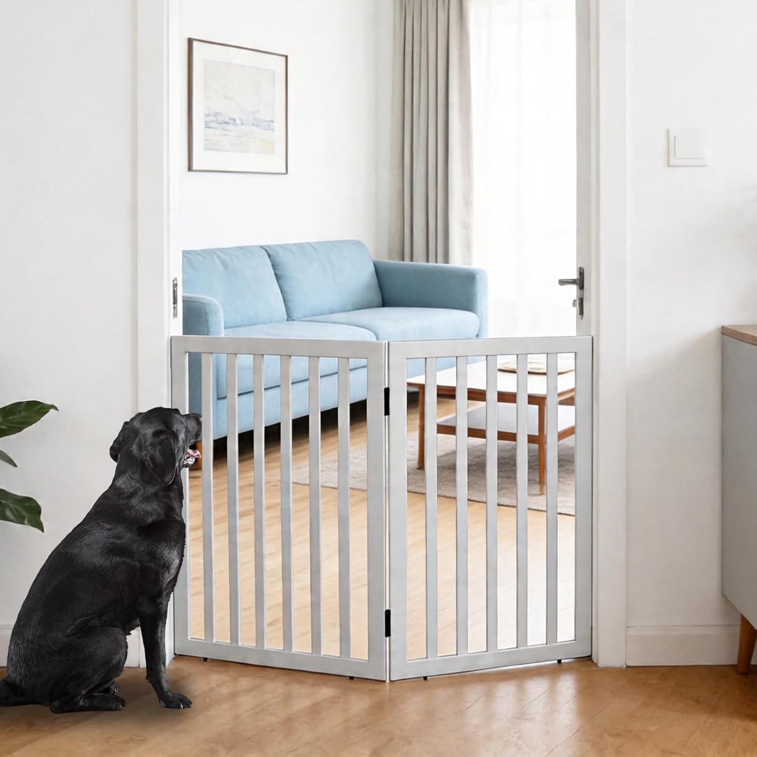 Guaipaipet Foldable Freestanding Pet Gate, 3-Panel 24" Height Indoor Dog Fence for Hallways & Stairs (White)