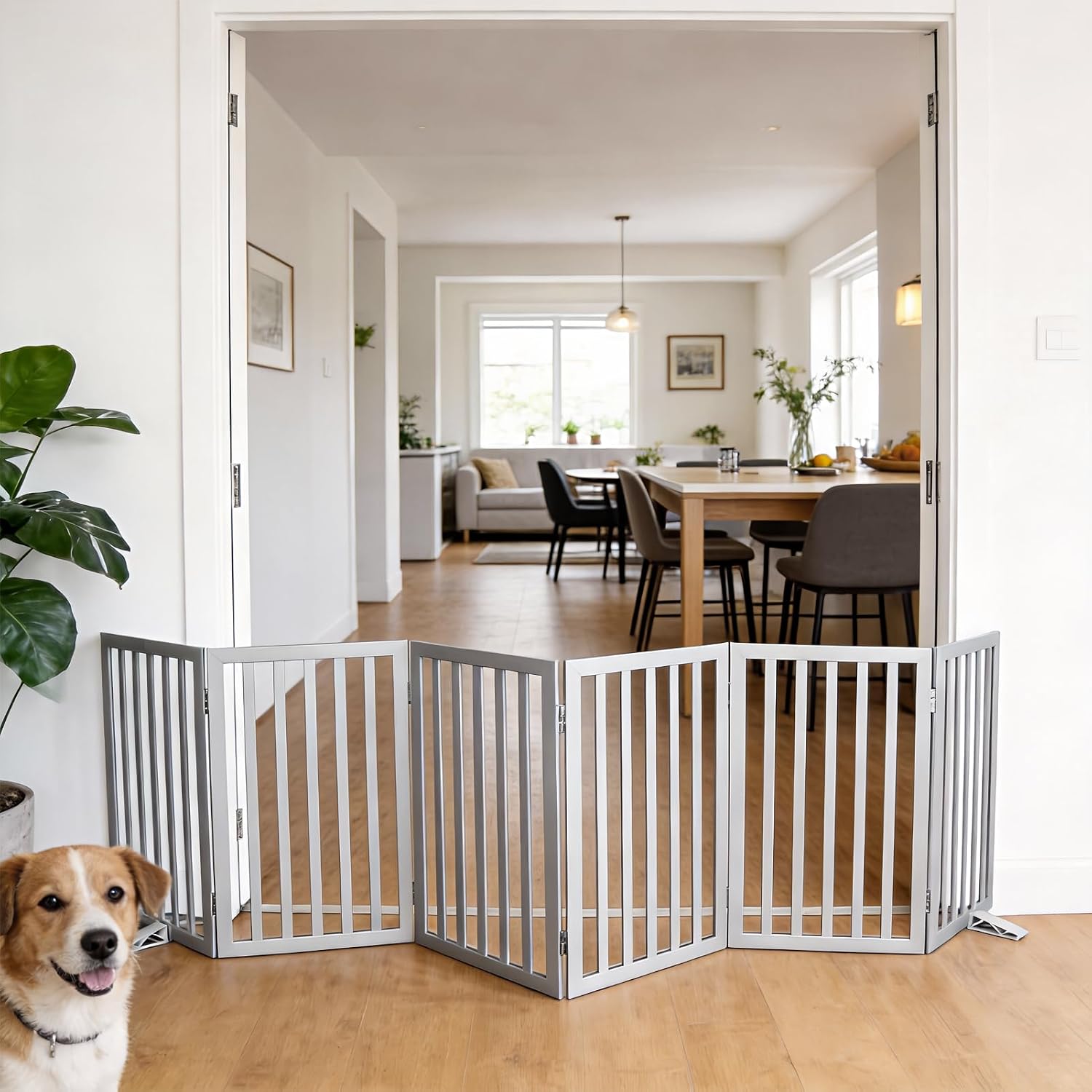 Guaipaipet Foldable Freestanding Pet Gate, 3-Panel 24" Height Indoor Dog Fence for Hallways & Stairs (White)