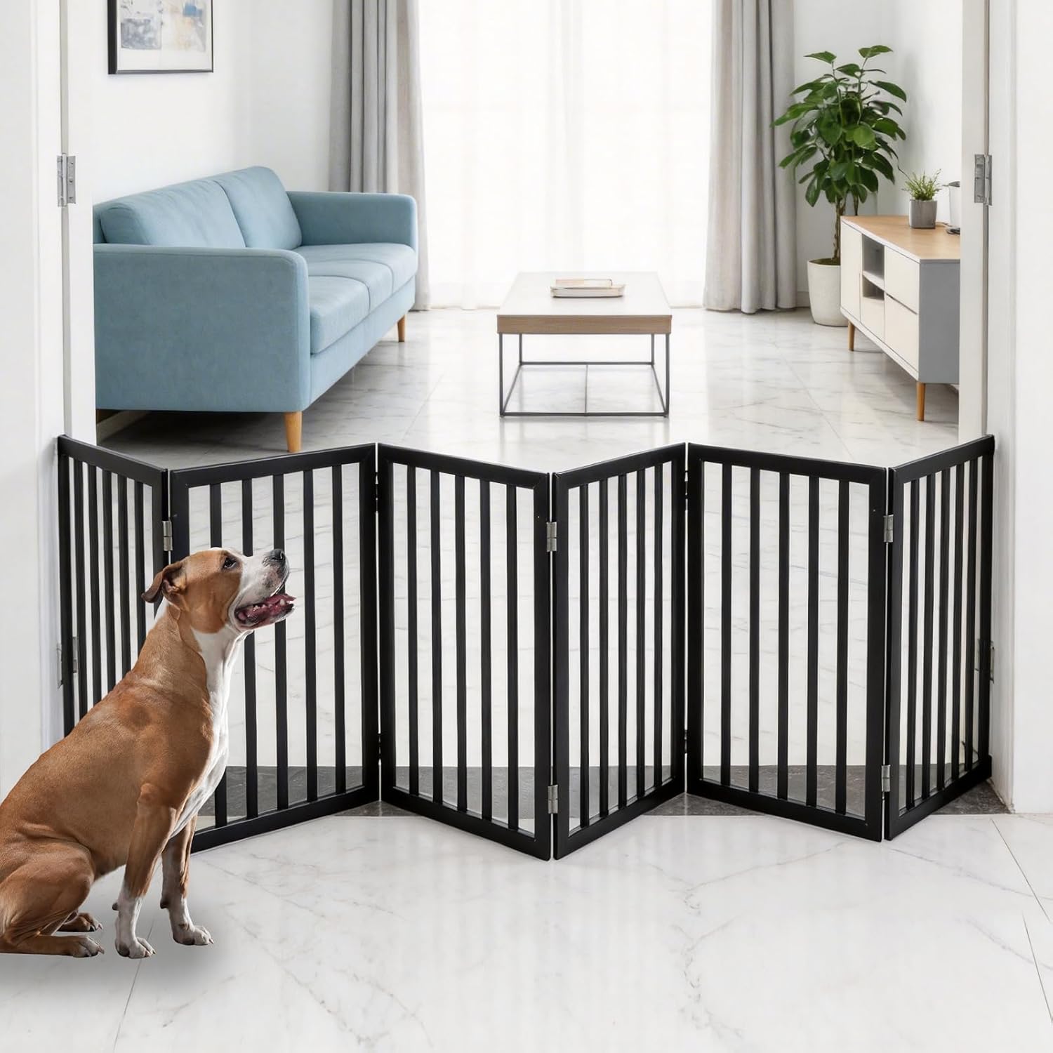 Guaipaipet Foldable Freestanding Pet Gate, 3-Panel 24" Height Indoor Dog Fence for Hallways & Stairs (White)