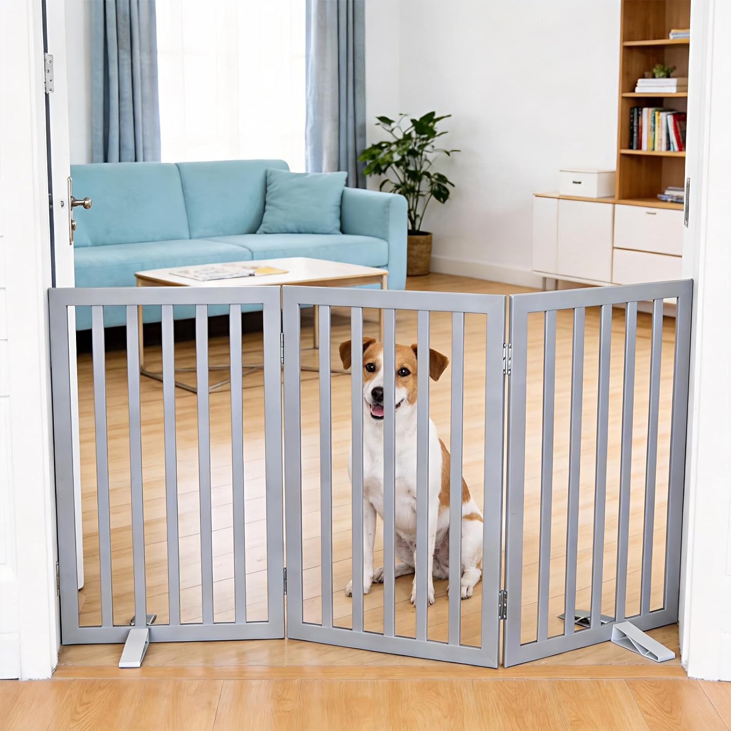 Guaipaipet Foldable Freestanding Pet Gate, 3-Panel 24" Height Indoor Dog Fence for Hallways & Stairs (White)