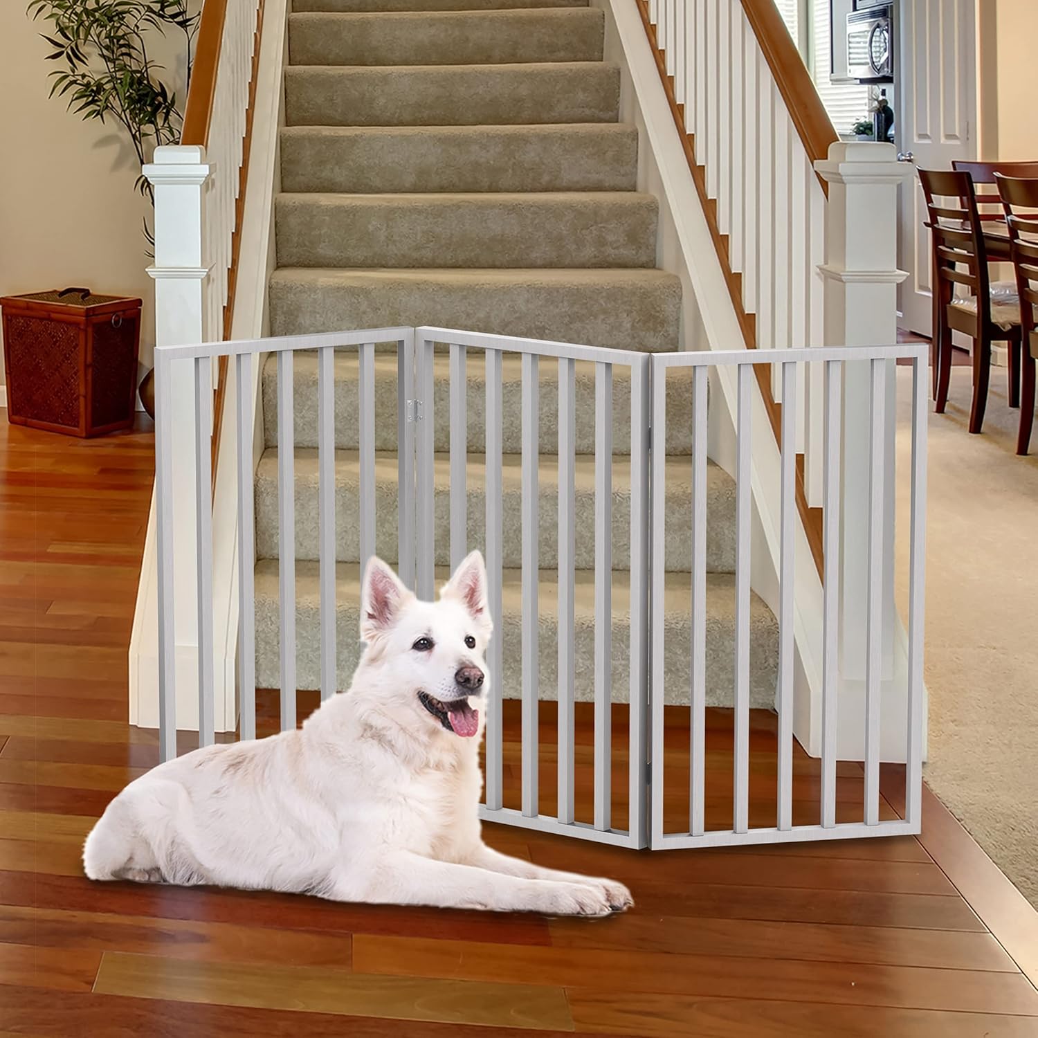 Guaipaipet 3-Panel Folding Freestanding Pet Gate, 54x32" Indoor Fence for Cats & Dogs (Brown)