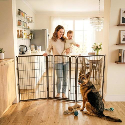 Guaipaipet Extra-Wide Adjustable Pet Gate, Up to 83" Wide 3-Wire Panels 32" H for Small & Medium Dogs (Black)