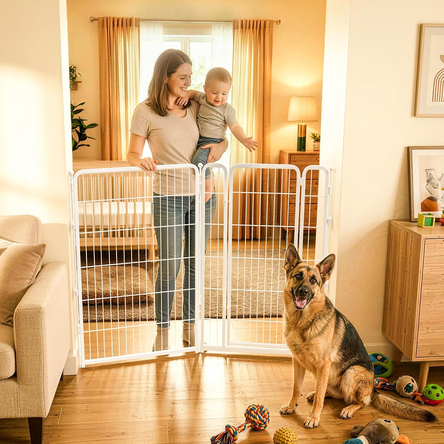 Guaipaipet Extra-Wide Adjustable Pet Gate, Up to 83" Wide 3-Wire Panels 32" H for Small & Medium Dogs (Black)
