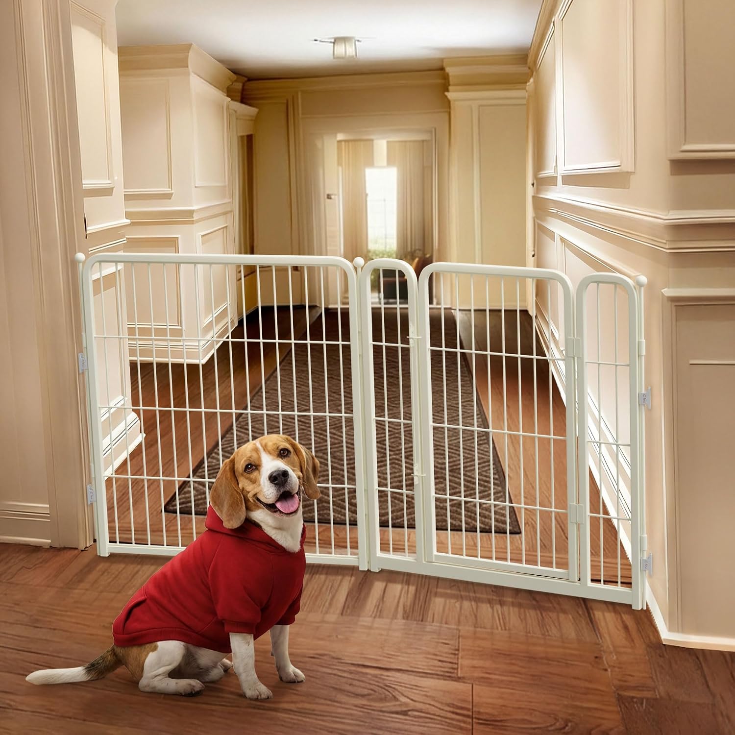Guaipaipet Extra-Wide Adjustable Pet Gate, Up to 83" Wide 3-Wire Panels 32" H for Small & Medium Dogs (Black)