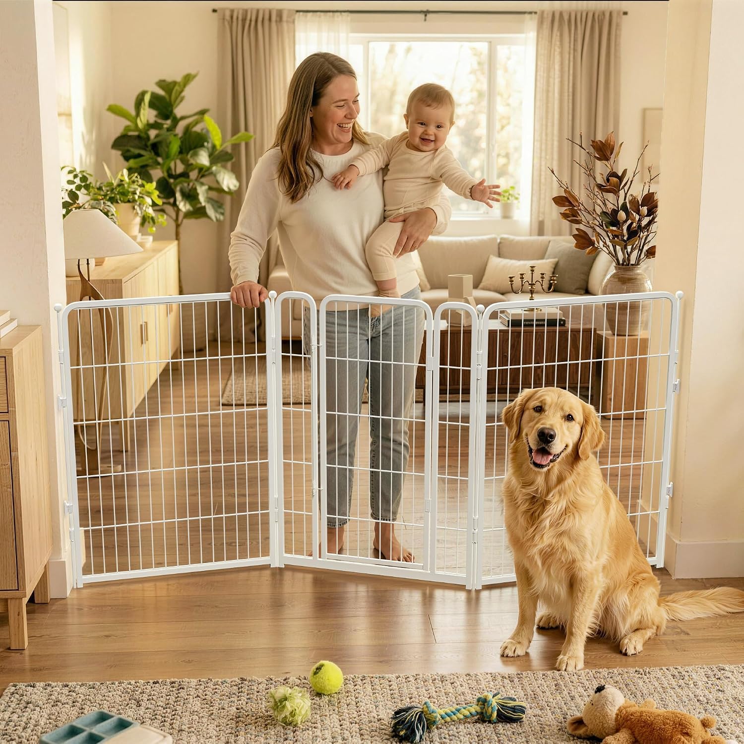 Guaipaipet Extra-Wide Adjustable Pet Gate, Up to 83" Wide 3-Wire Panels 32" H for Small & Medium Dogs (Black)