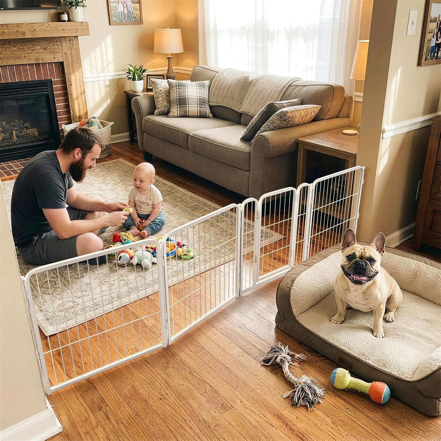 Guaipaipet Extra-Wide Adjustable Pet Gate, Up to 83" Wide 3-Wire Panels 32" H for Small & Medium Dogs (Black)