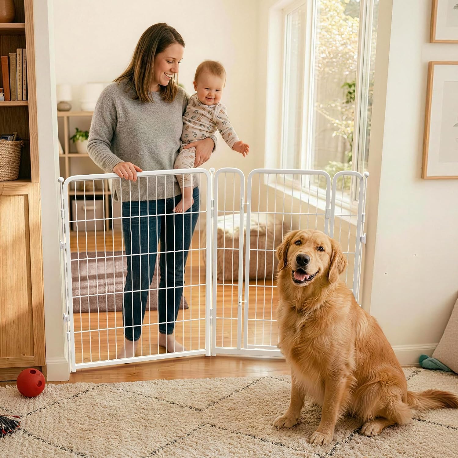 Guaipaipet Extra-Wide Adjustable Pet Gate, Up to 83" Wide 3-Wire Panels 32" H for Small & Medium Dogs (Black)