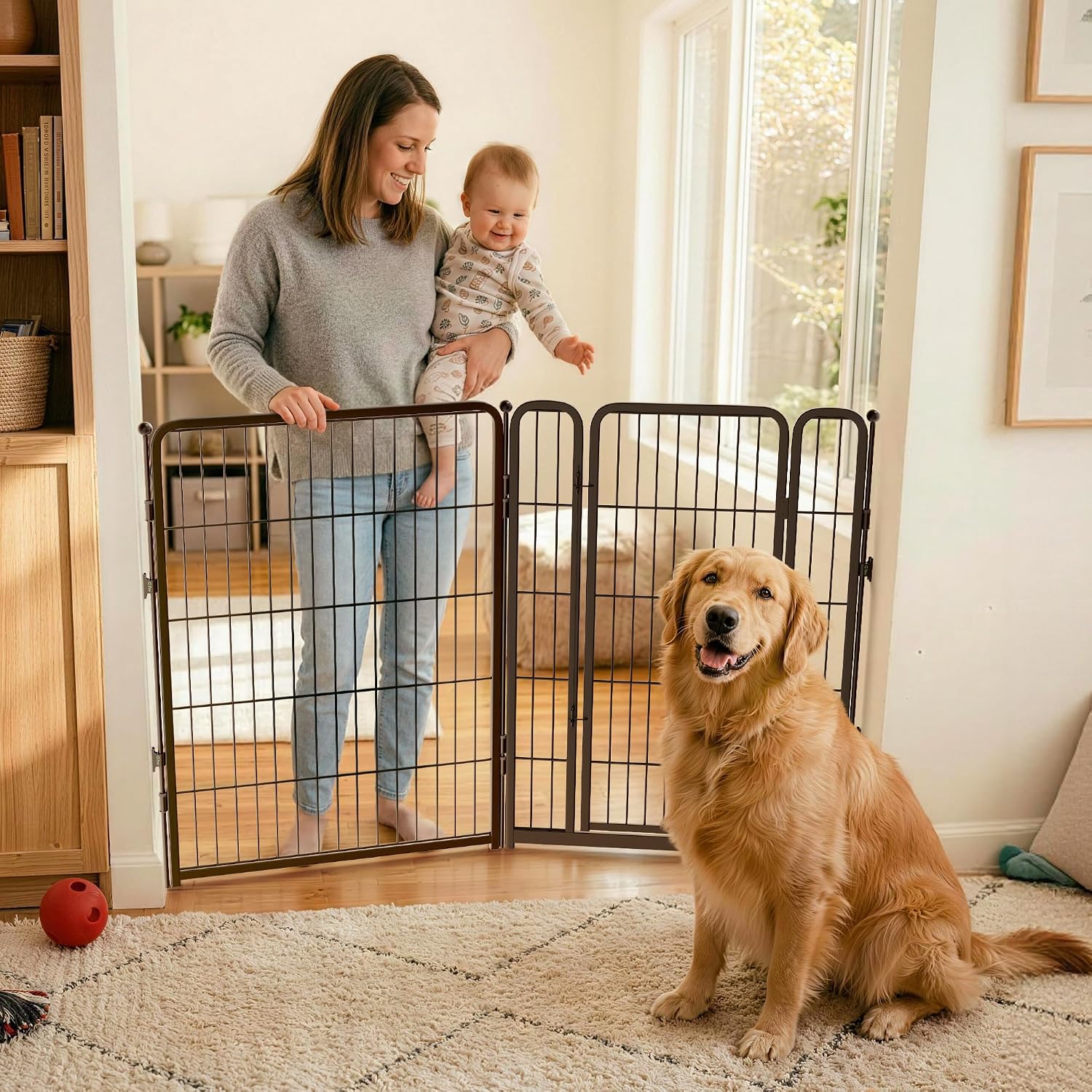 Guaipaipet Extra-Wide Adjustable Pet Gate, Up to 83" Wide 3-Wire Panels 32" H for Small & Medium Dogs (Black)