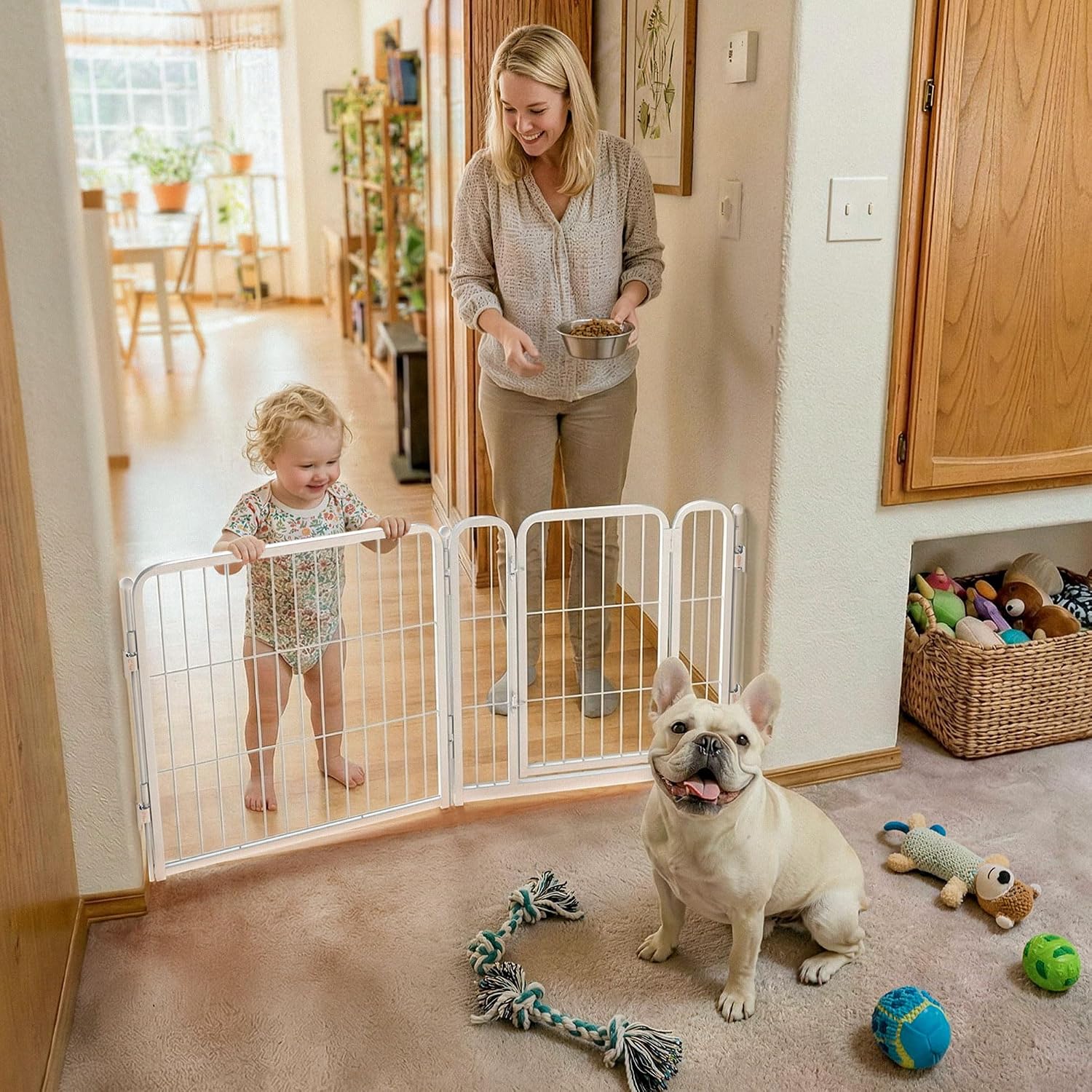 Guaipaipet Extra-Wide Adjustable Pet Gate, Up to 83" Wide 3-Wire Panels 32" H for Small & Medium Dogs (Black)
