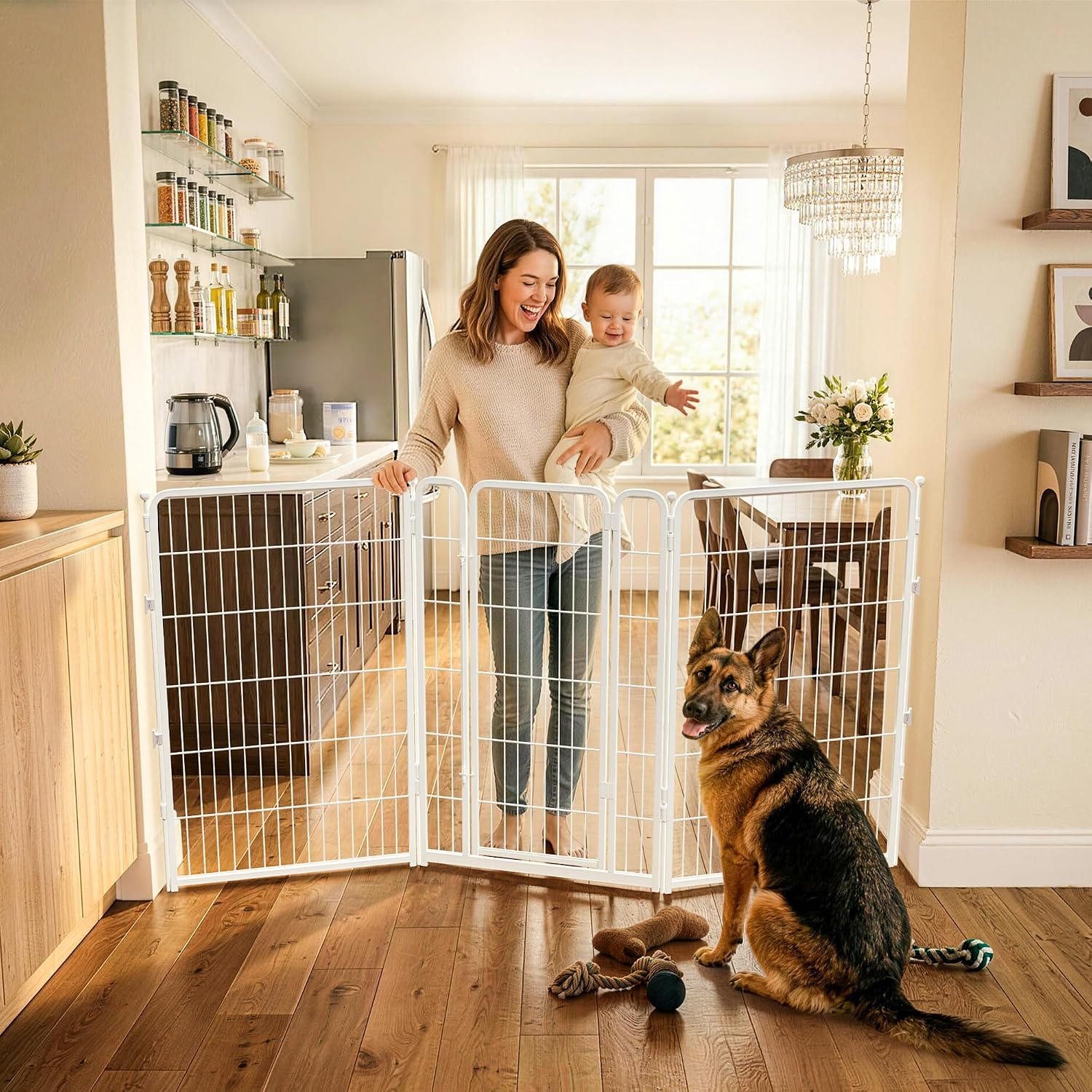 Guaipaipet Extra-Wide Adjustable Pet Gate, Up to 83" Wide 3-Wire Panels 32" H for Small & Medium Dogs (Black)