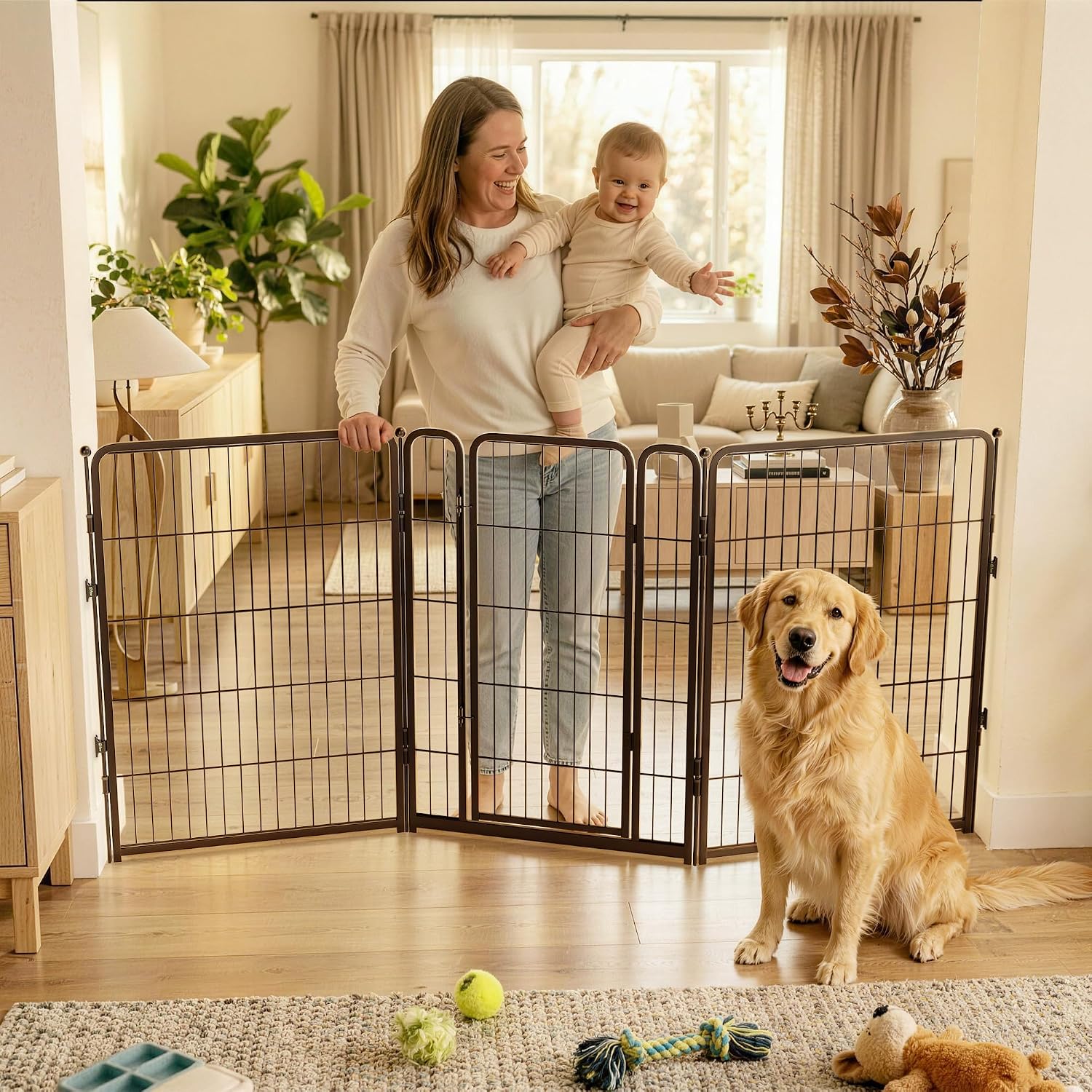 Guaipaipet Extra-Wide Adjustable Pet Gate, Up to 83" Wide 3-Wire Panels 32" H for Small & Medium Dogs (Black)