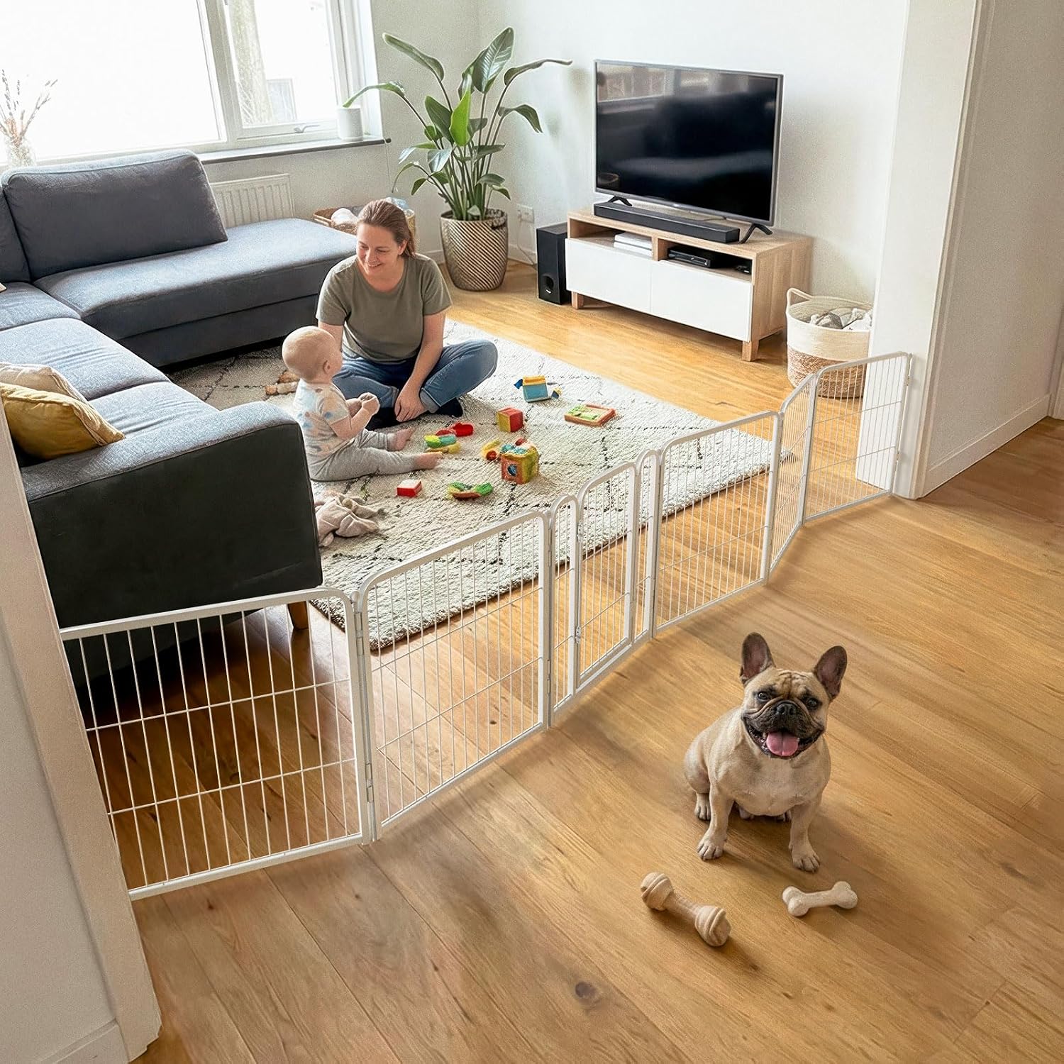 Guaipaipet Extra-Wide Adjustable Pet Gate, Up to 83" Wide 3-Wire Panels 32" H for Small & Medium Dogs (Black)