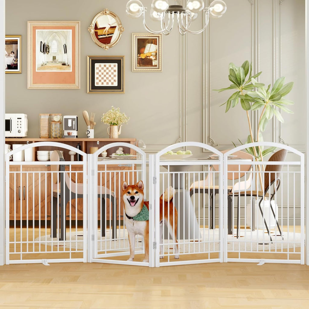 Guaipaipet No-Assembly Folding Metal Pet Gate, 6-Panel 144" Extra Wide Accordion Fence with Walk-Through Door, 32" H (Black)