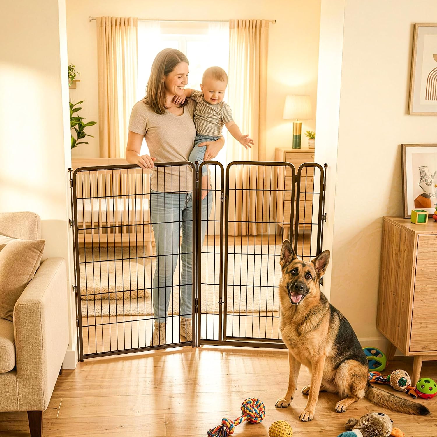 Guaipaipet Extra-Wide Adjustable Pet Gate, Up to 83" Wide 3-Wire Panels 32" H for Small & Medium Dogs (Black)