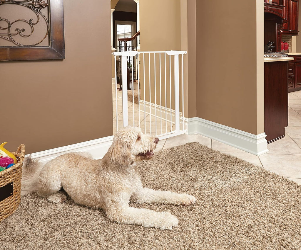 Guaipaipet Steel Pressure-Mounted Pet Gate, 29.5-38" Adjustable Auto-Close Walk-Thru Door, 39" H (White)