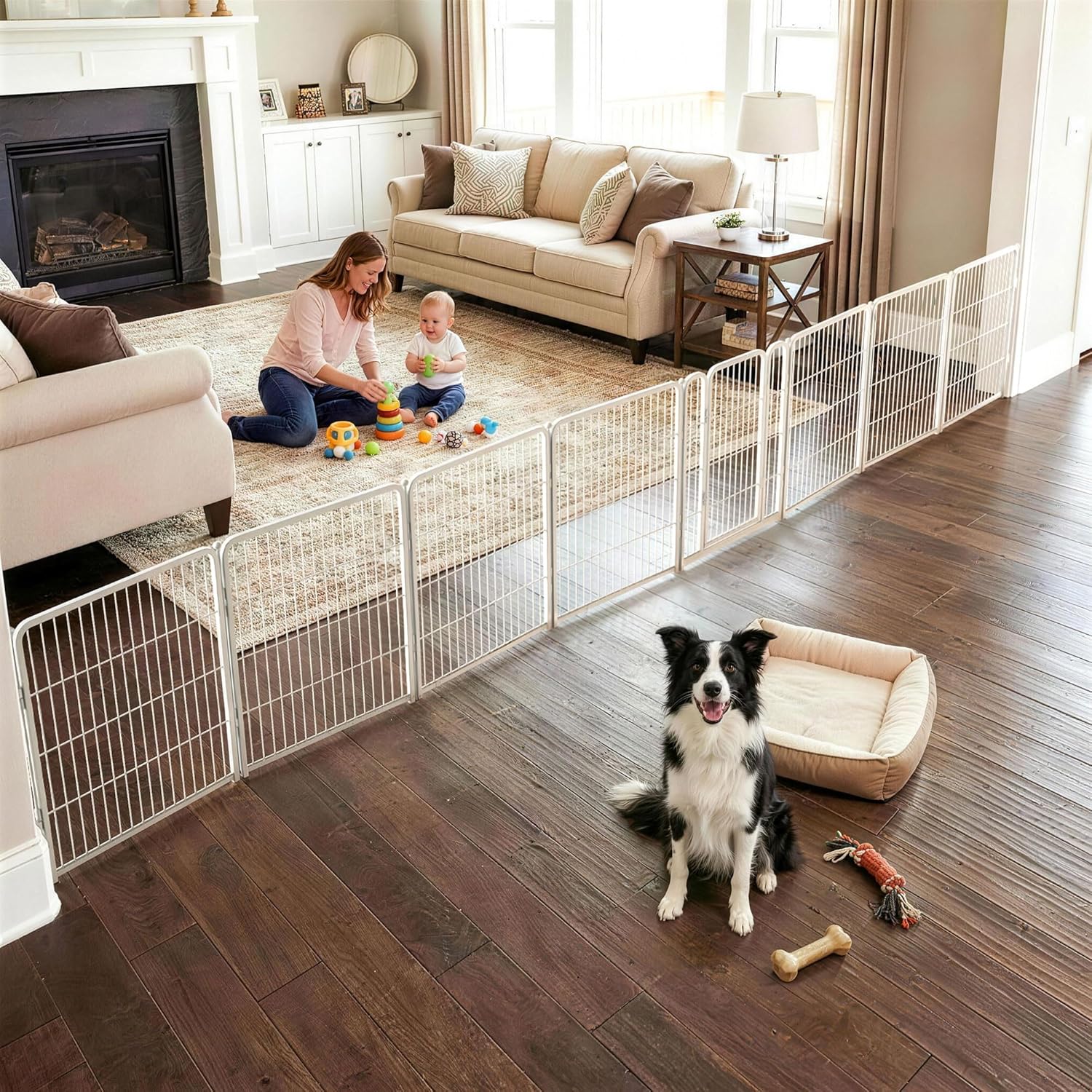 Guaipaipet Extra-Wide Adjustable Pet Gate, Up to 83" Wide 3-Wire Panels 32" H for Small & Medium Dogs (Black)