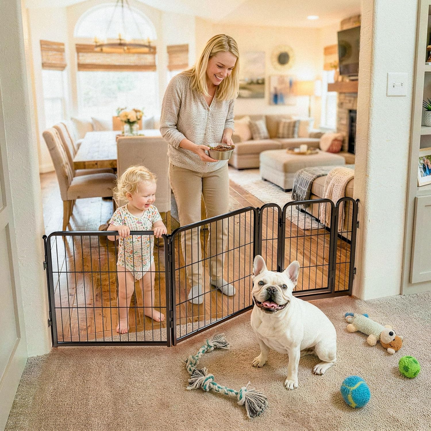Guaipaipet Extra-Wide Adjustable Pet Gate, Up to 83" Wide 3-Wire Panels 32" H for Small & Medium Dogs (Black)