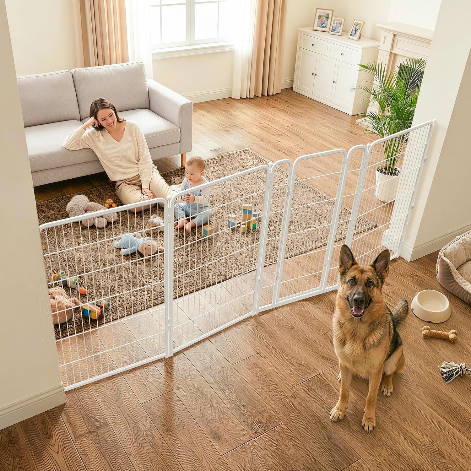 Guaipaipet Extra-Wide Adjustable Pet Gate, Up to 83" Wide 3-Wire Panels 32" H for Small & Medium Dogs (Black)