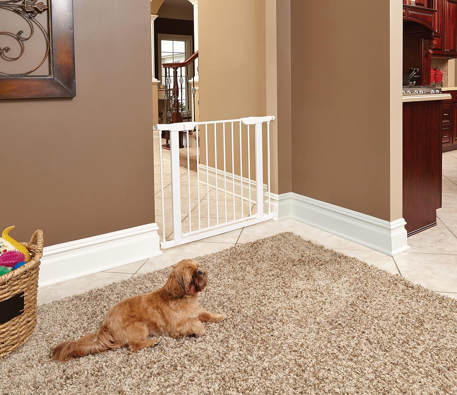 Guaipaipet Steel Pressure-Mounted Pet Gate, 29.5-38" Adjustable Auto-Close Walk-Thru Door, 39" H (White)
