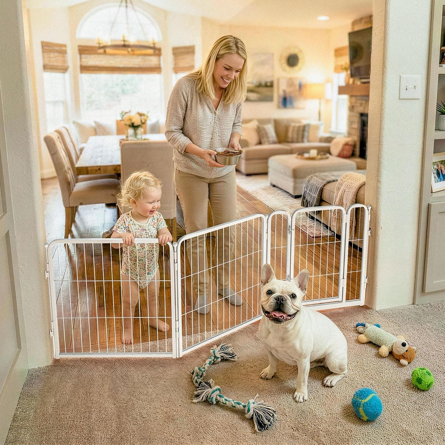 Guaipaipet Extra-Wide Adjustable Pet Gate, Up to 83" Wide 3-Wire Panels 32" H for Small & Medium Dogs (Black)