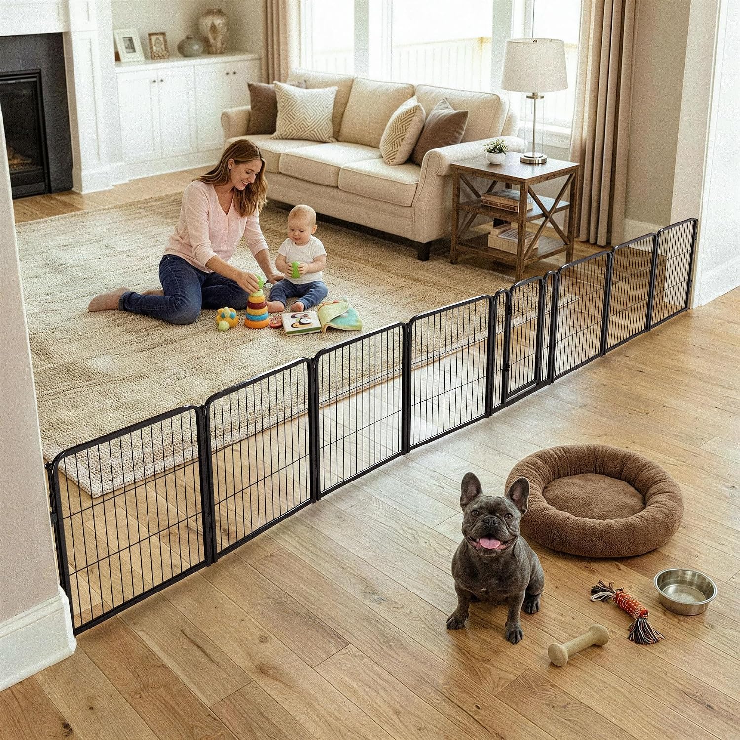 Guaipaipet Extra-Wide Adjustable Pet Gate, Up to 83" Wide 3-Wire Panels 32" H for Small & Medium Dogs (Black)